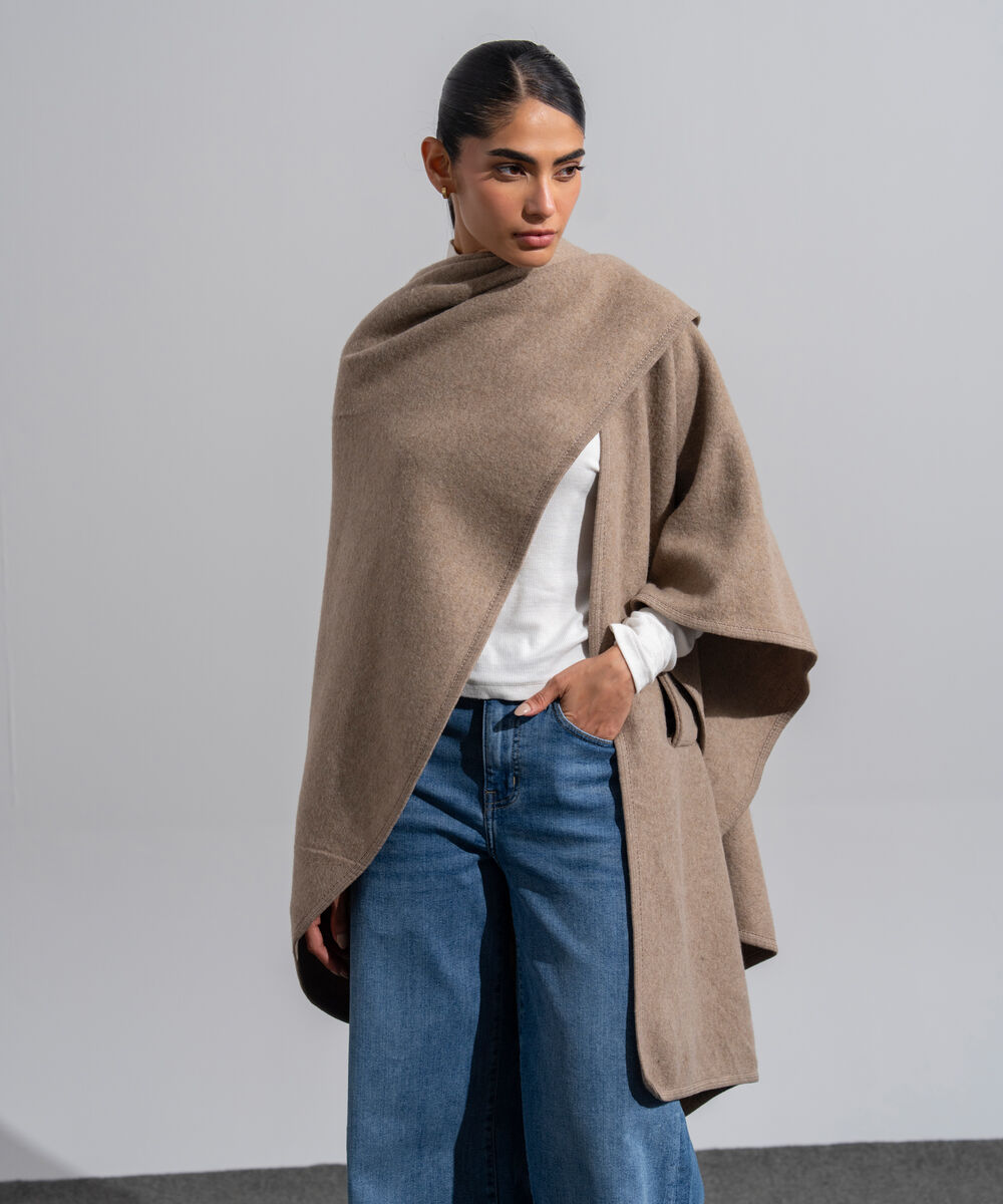 Women's Western Wear Taupe Polyester Cape Shawl