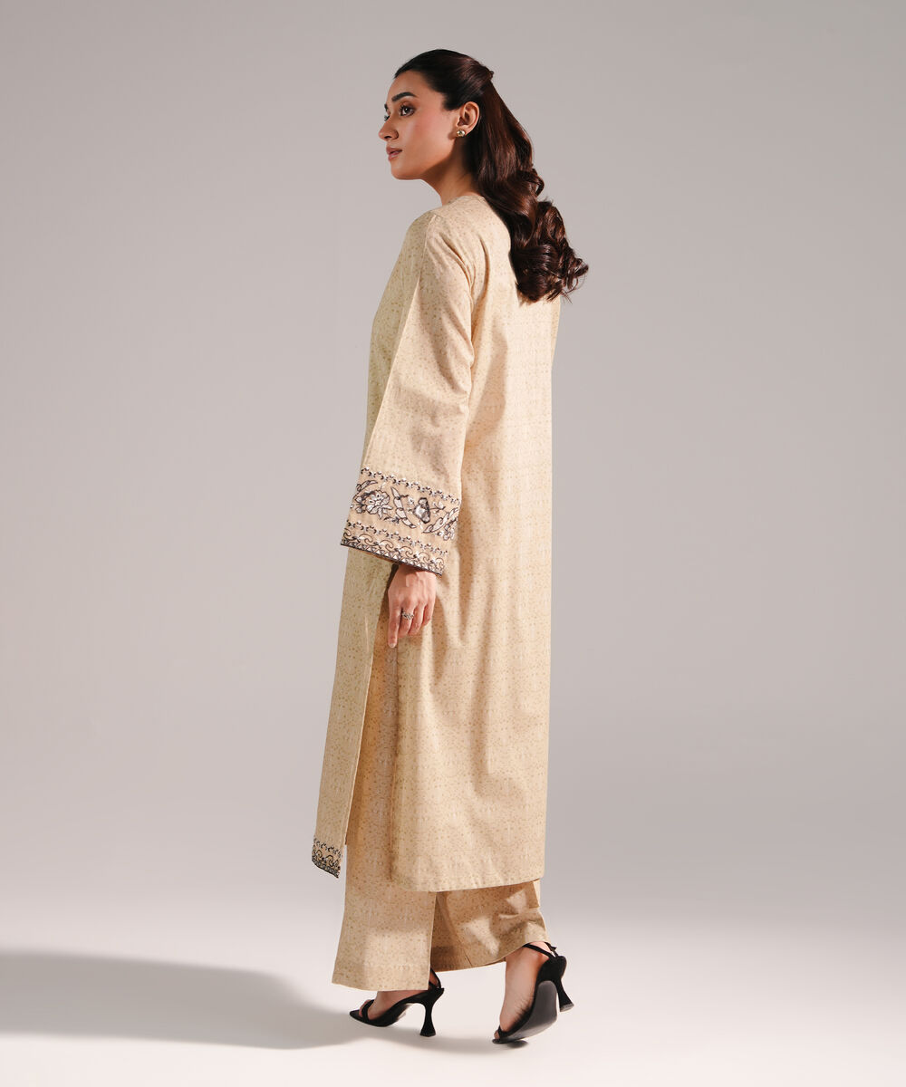 Women's RTW Lawn Embroidered Beige 2 Piece Suit