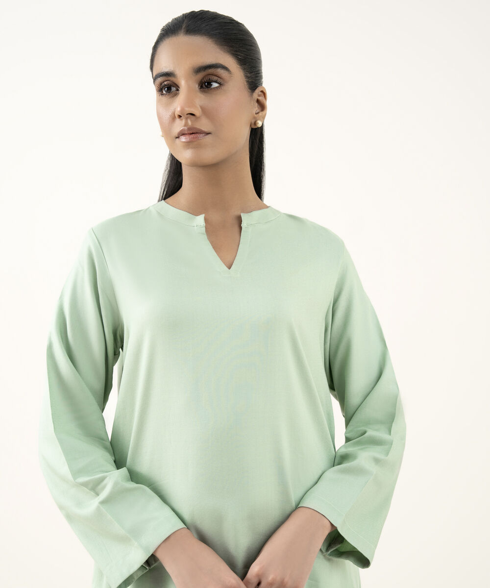 Women's RTW Dobby Mint Green Solid A-Line Shirt