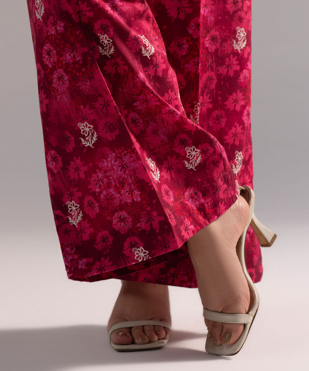 Women's RTW Cambric Printed Pink Flared Pants