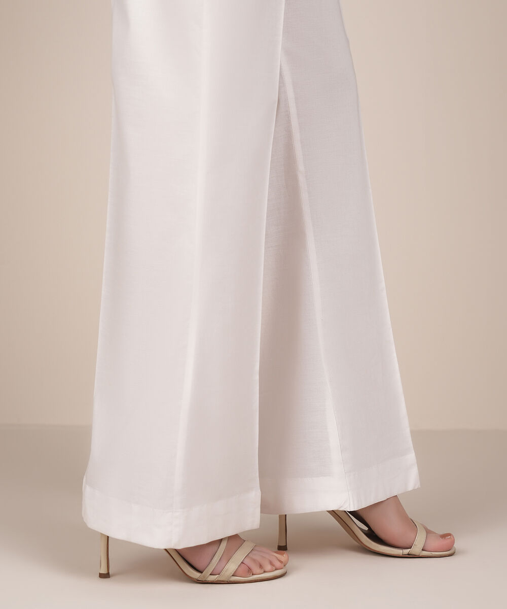 Women's RTW Lycra White Solid Flared Pants