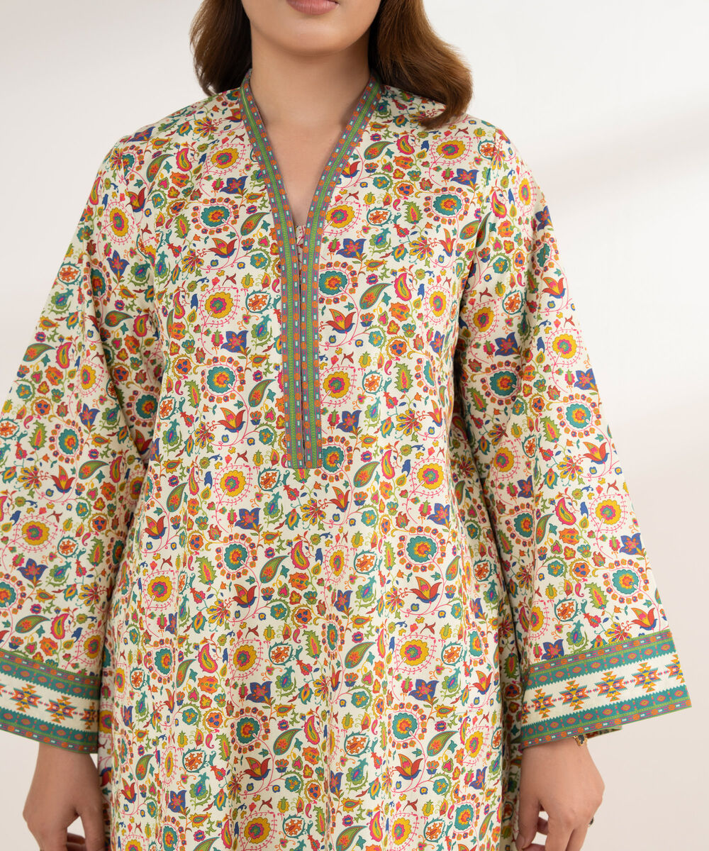 Women's Unstitched Cotton Printed Multi 2 Piece Suit