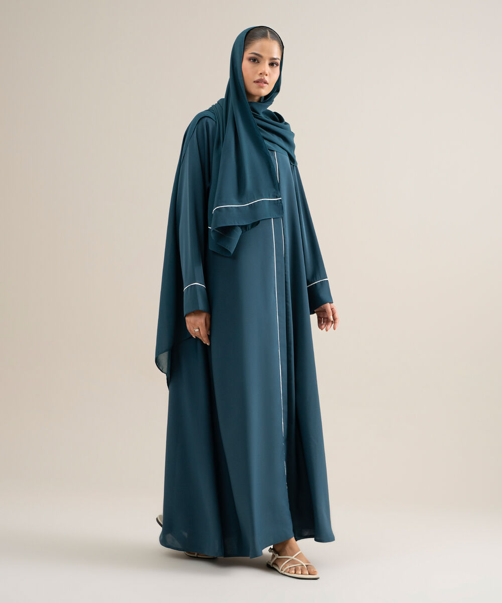 Women's Polyster Teal Raglan Abbaya Set