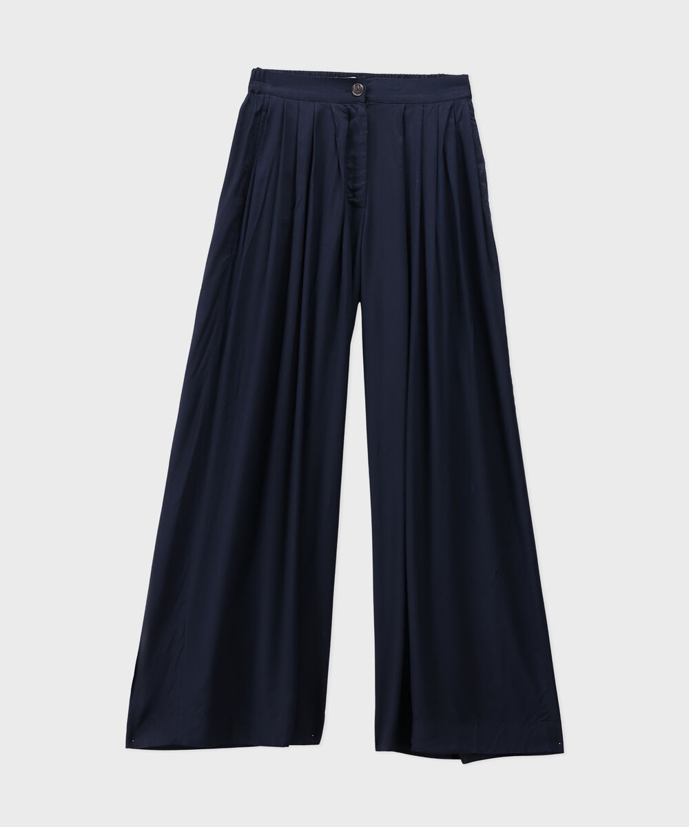 Linen Blend Pleated Trousers — Sapphire