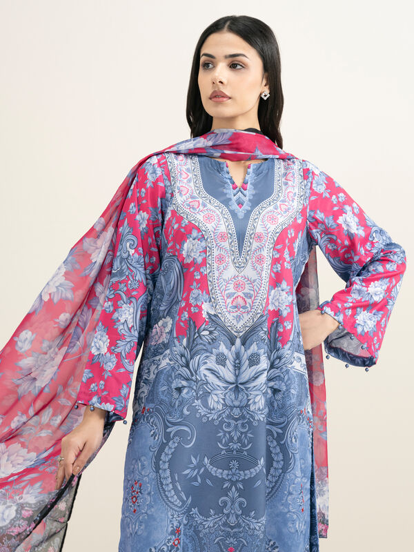3 Piece - Printed Silk Suit