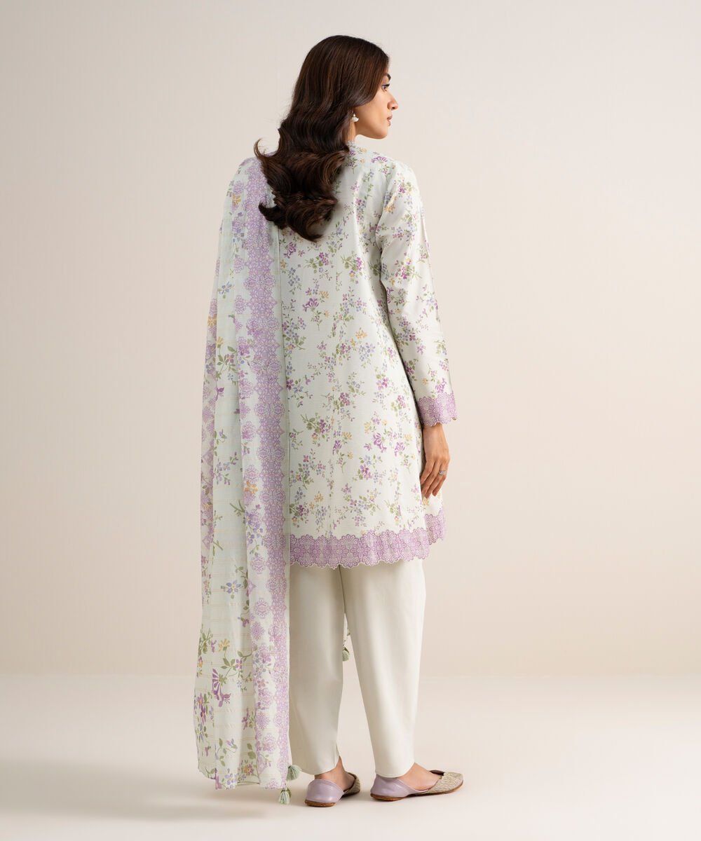 Women's Unstitched Zari Lawn Printed Off White