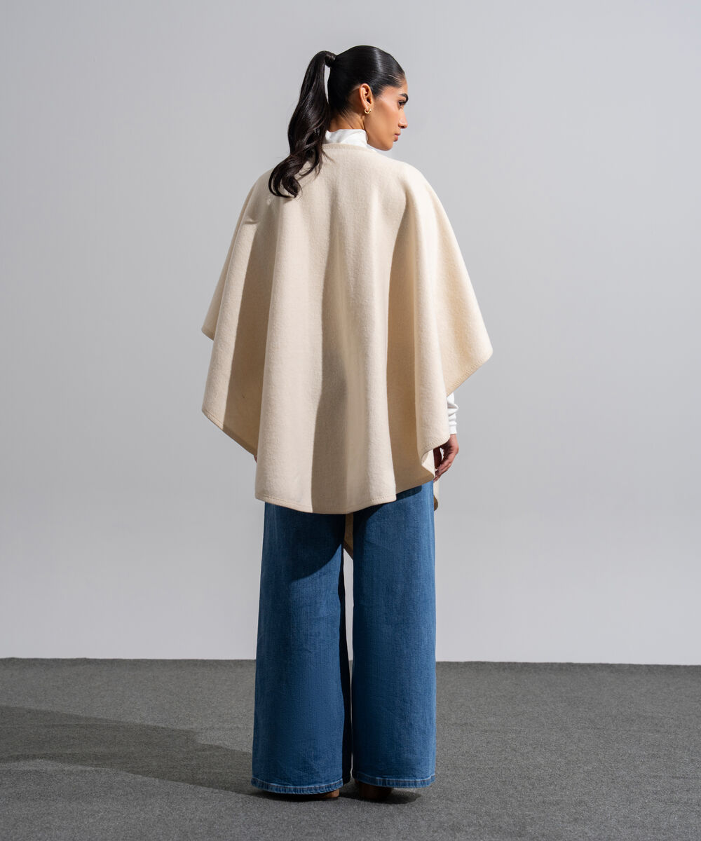 Women's Western Wear Off White Polyester Cape Shawl