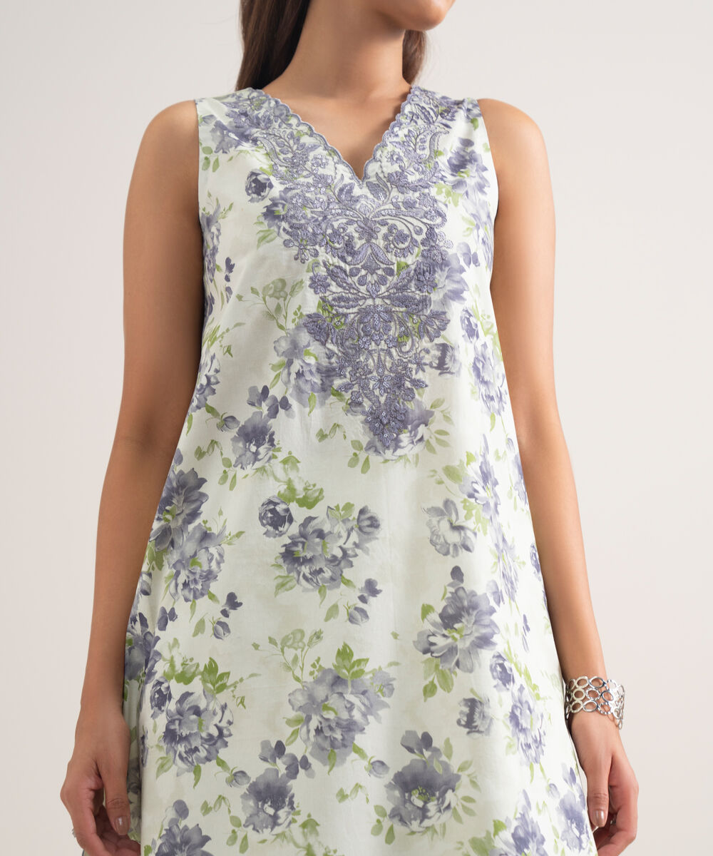 Women's Unstitched Lawn Embroidered Off White  3 Piece Suit