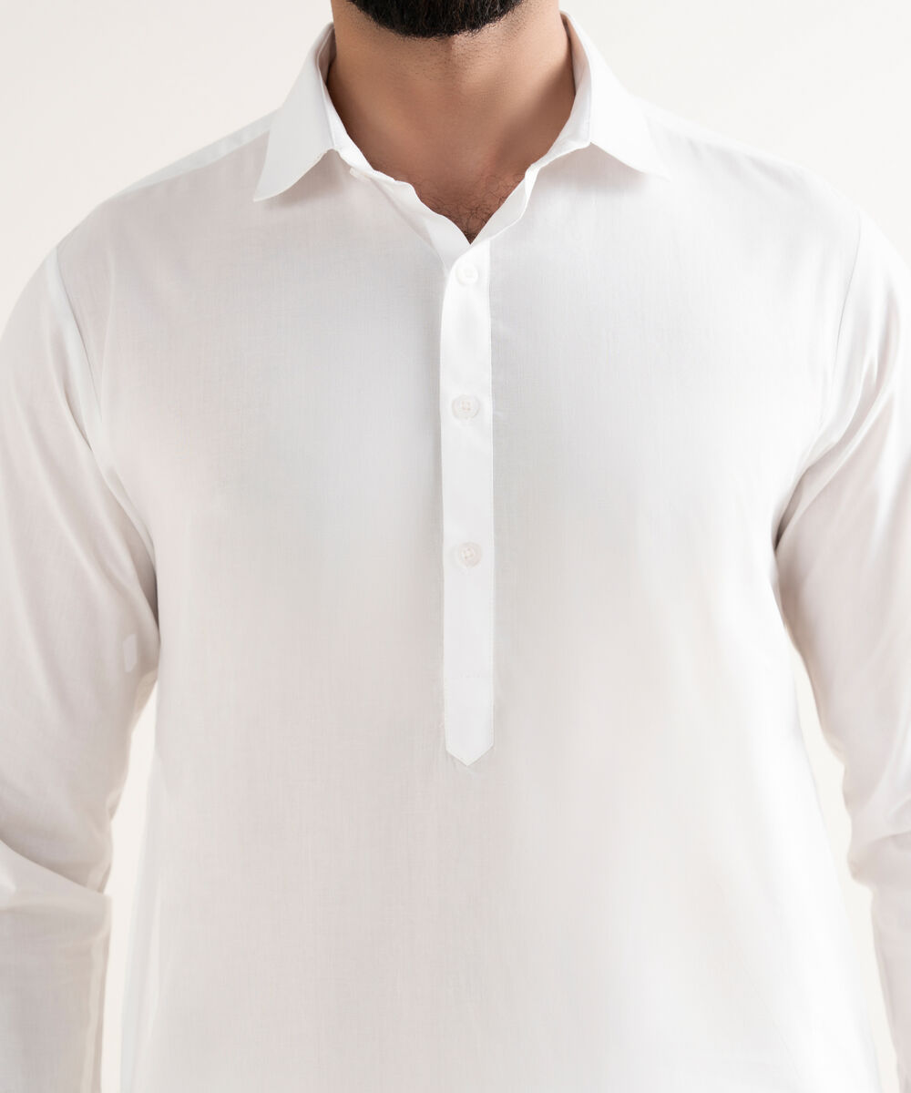 Men's Premium Wash And Wear Plain White Kameez Shalwar