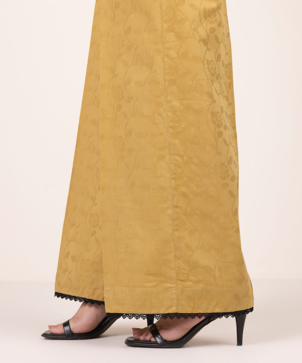 Women's RTW Self Jacquard Solid Brown Culottes