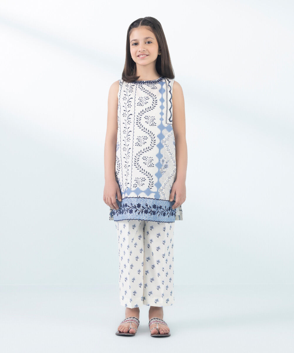 Girls - Off White 2 Piece - Embroidered Cambric Suit