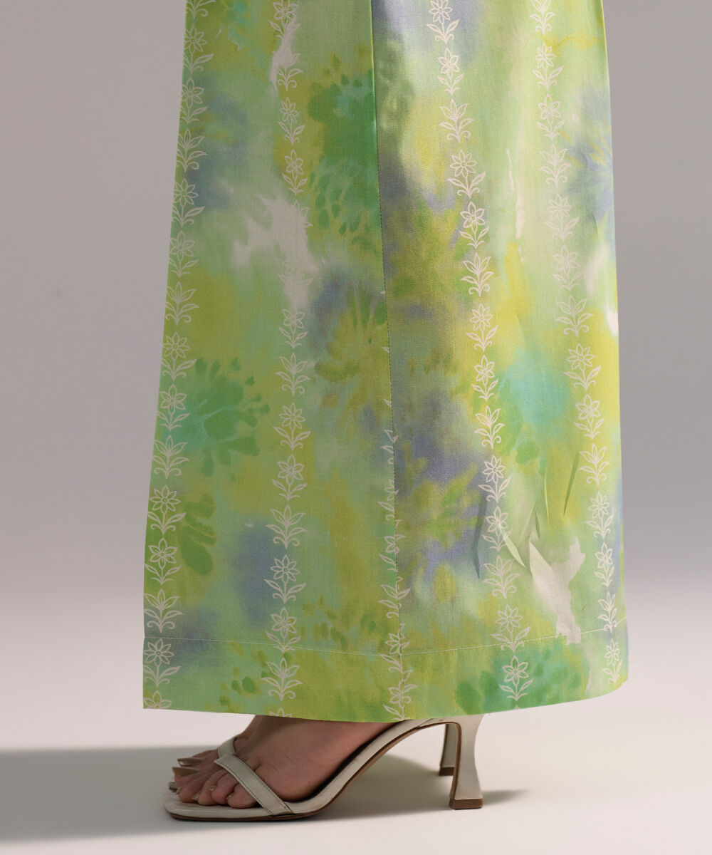 Women's RTW Cambric Printed Bright Green Flared Pants