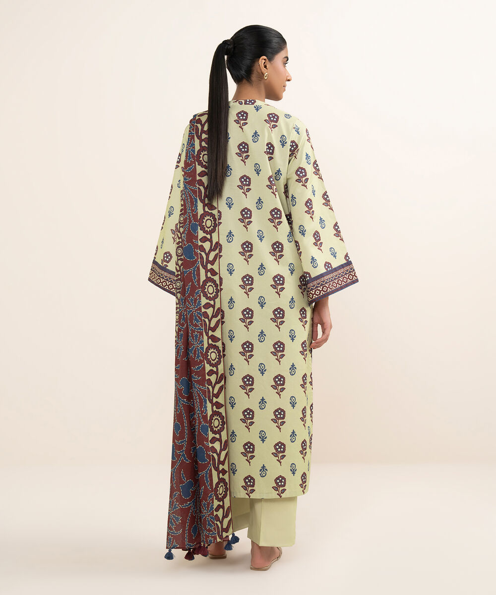 Women's Unstitched Cotton Printed Off White 3 Piece Suit