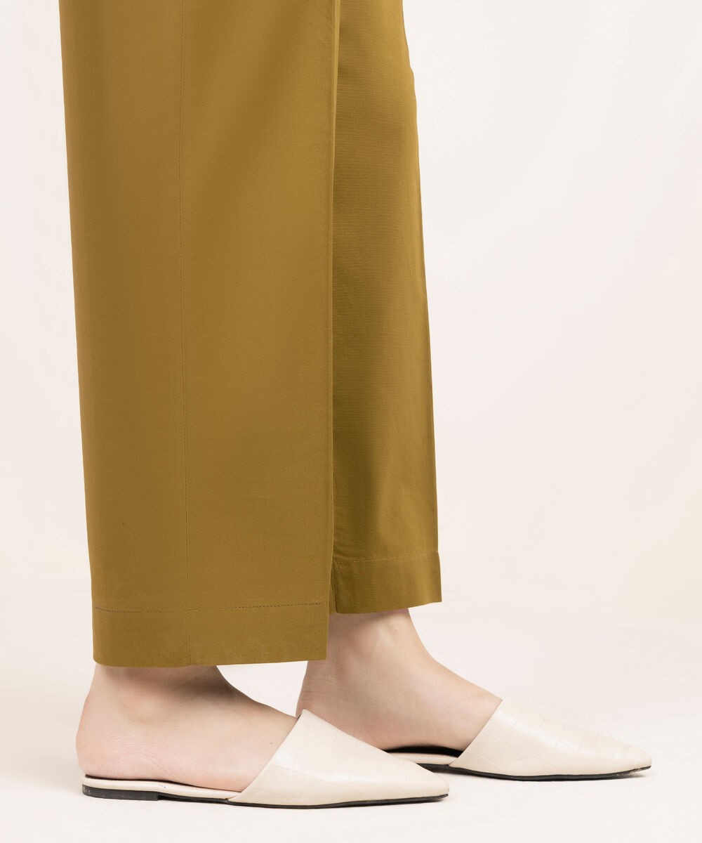 Women's RTW Cambric Green Solid Straight Pants