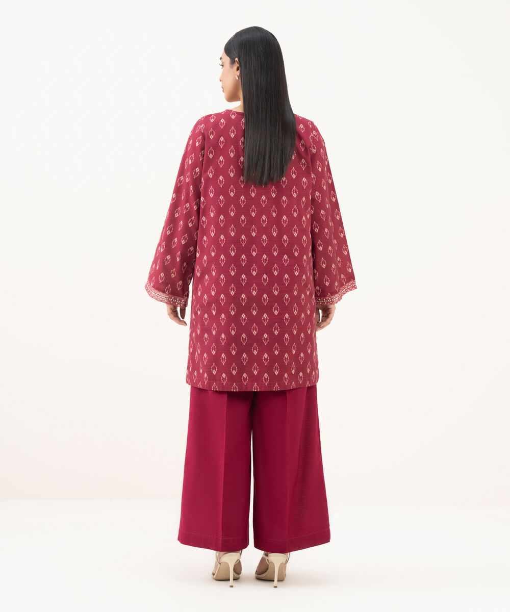 Women's RTW Light Khaddar Embroidered Maroon Straight Shirt