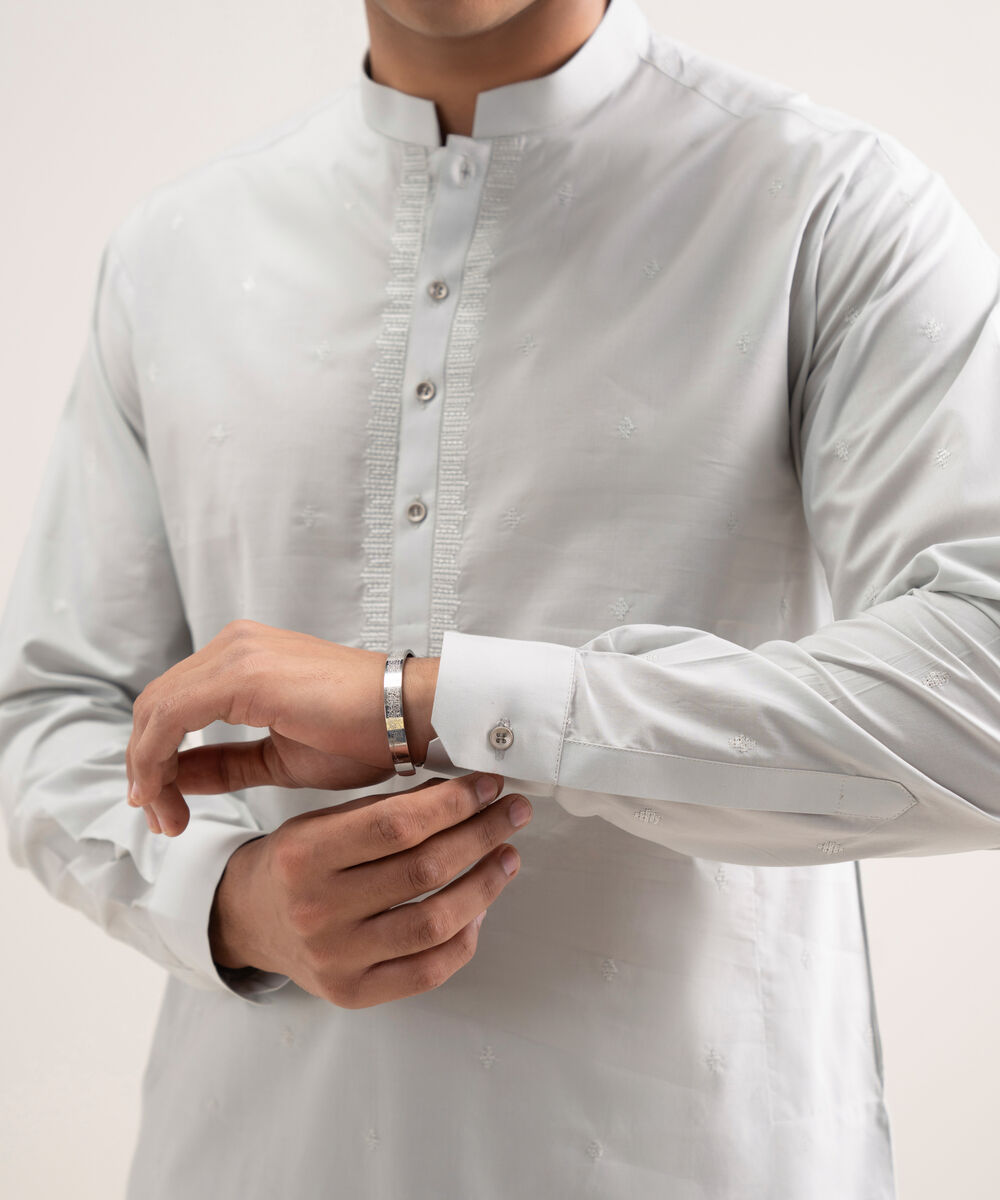 Men'S Stitched Light Grey Premium Cotton Suit