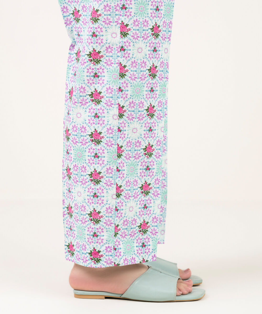 Women's RTW Cambric Printed Blue Straight Pants