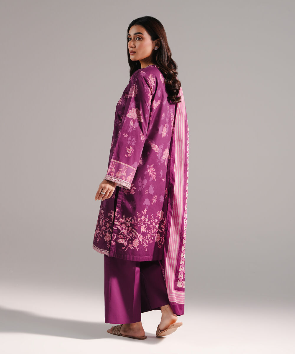 Women's RTW Lawn Printed Purple 3 Piece Suit