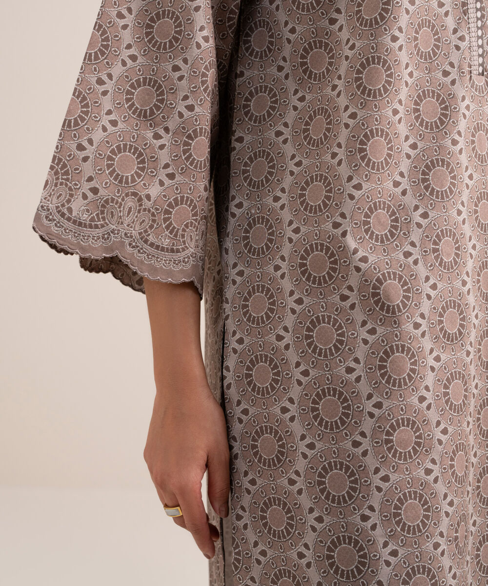 Women's Unstitched Lawn Printed Beige 3 Piece Suit