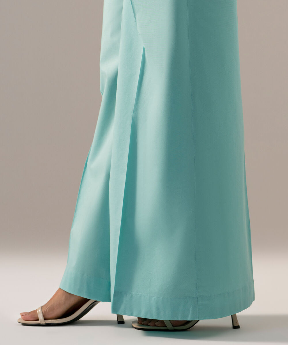 Women's RTW Cambric Solid Blue Flared Pants