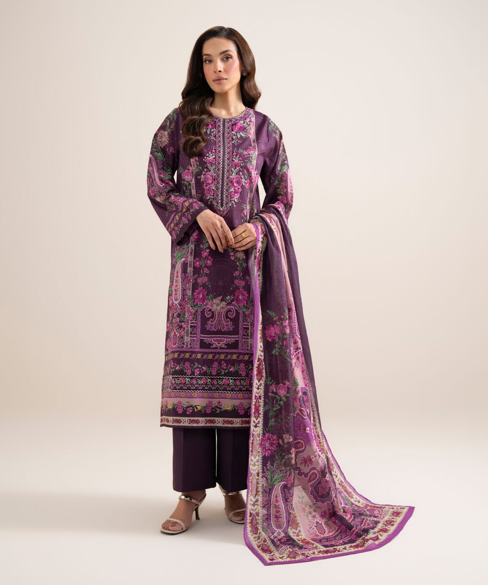 Women's Unstitched Lawn Embroidered Aqua 3 Piece Suit