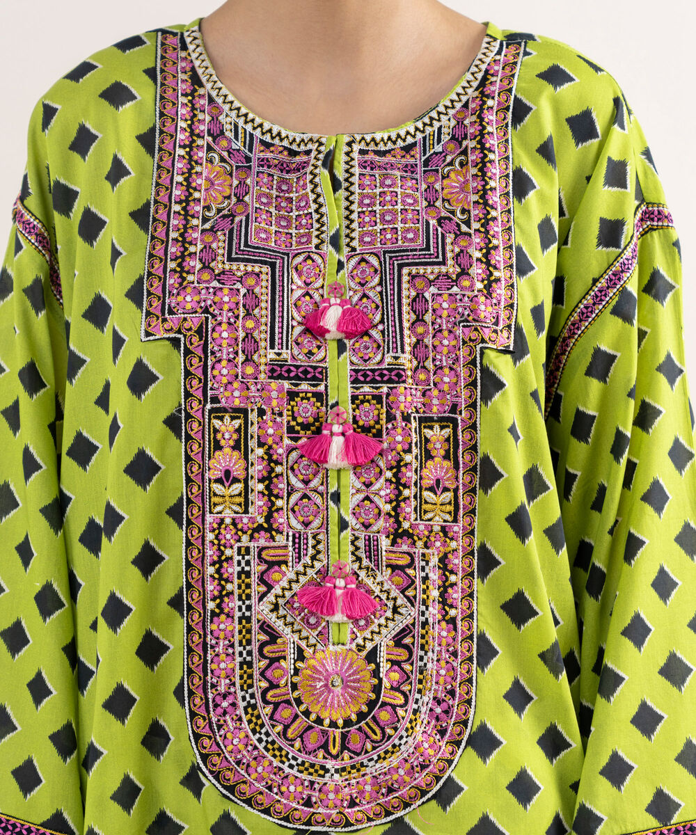 Women's RTW Lawn Green Embroidered 3 Piece Suit