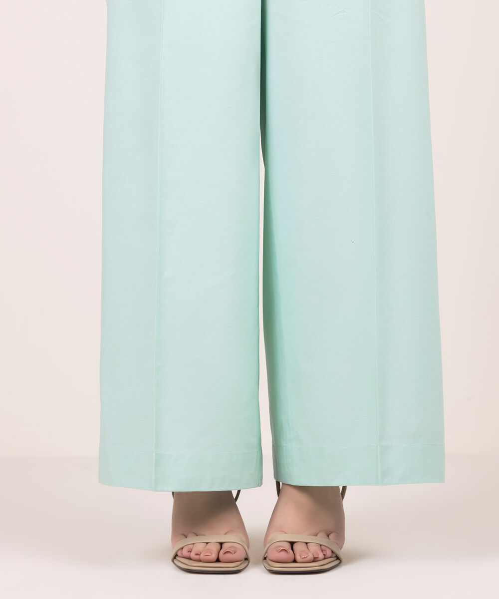Women's RTW Cotton Viscose Solid Blue Culottes