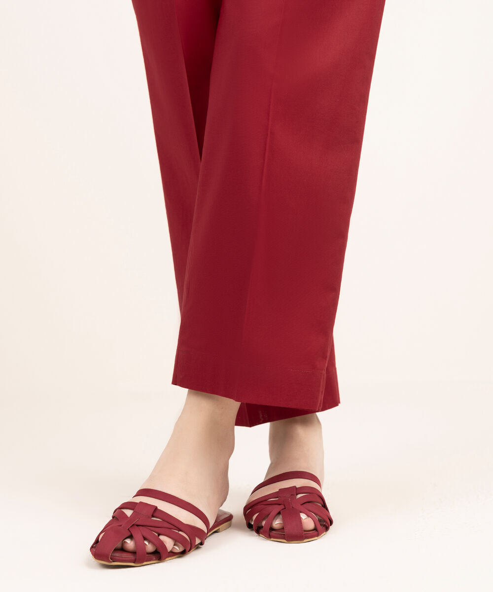 Women's RTW Cambric Red Solid Straight Pants