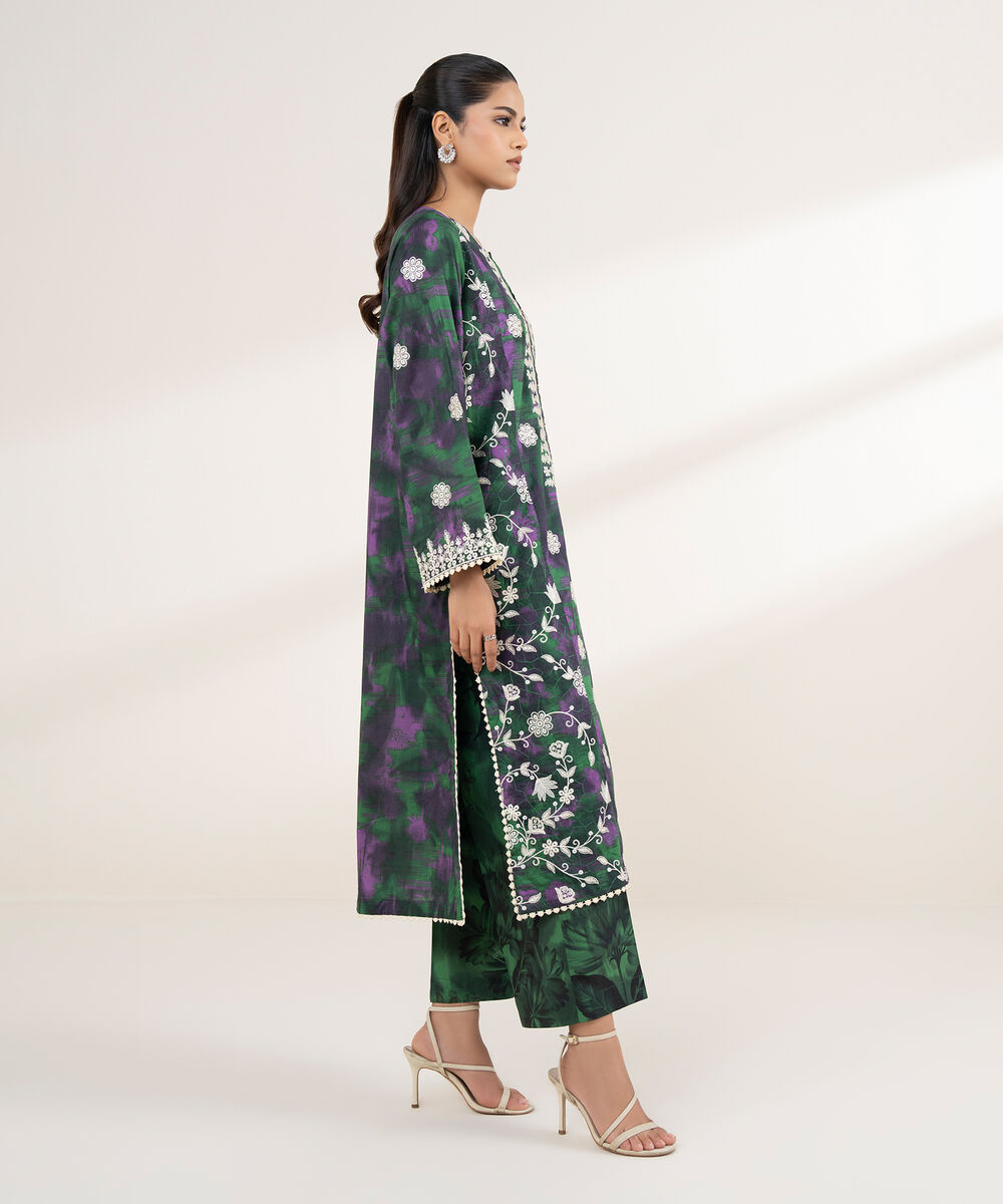 Women's RTW Lawn Green Embroidered A-Line Shirt