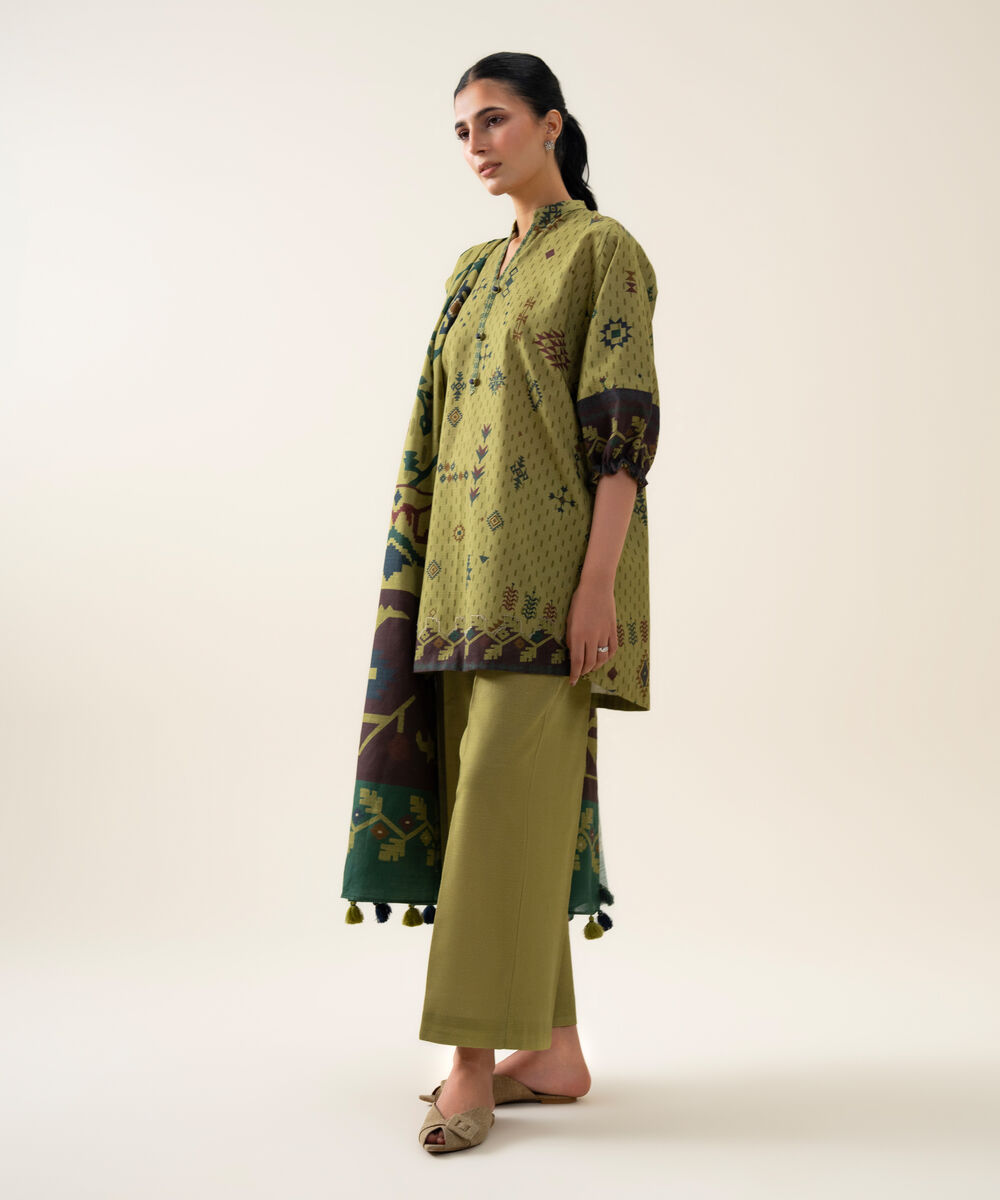Womens Unstitched Premium Khaddar Printed Green 3 Piece Suit