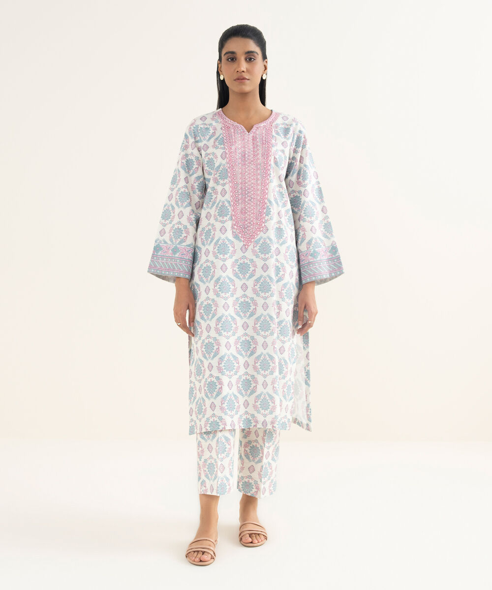 Women's RTW Light Khaddar Embroidered White Straight Shirt