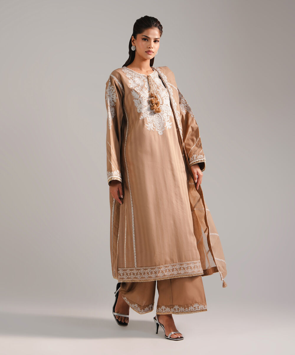 Women's RTW Leno Kara Embroidered Brown 3 Piece Suit