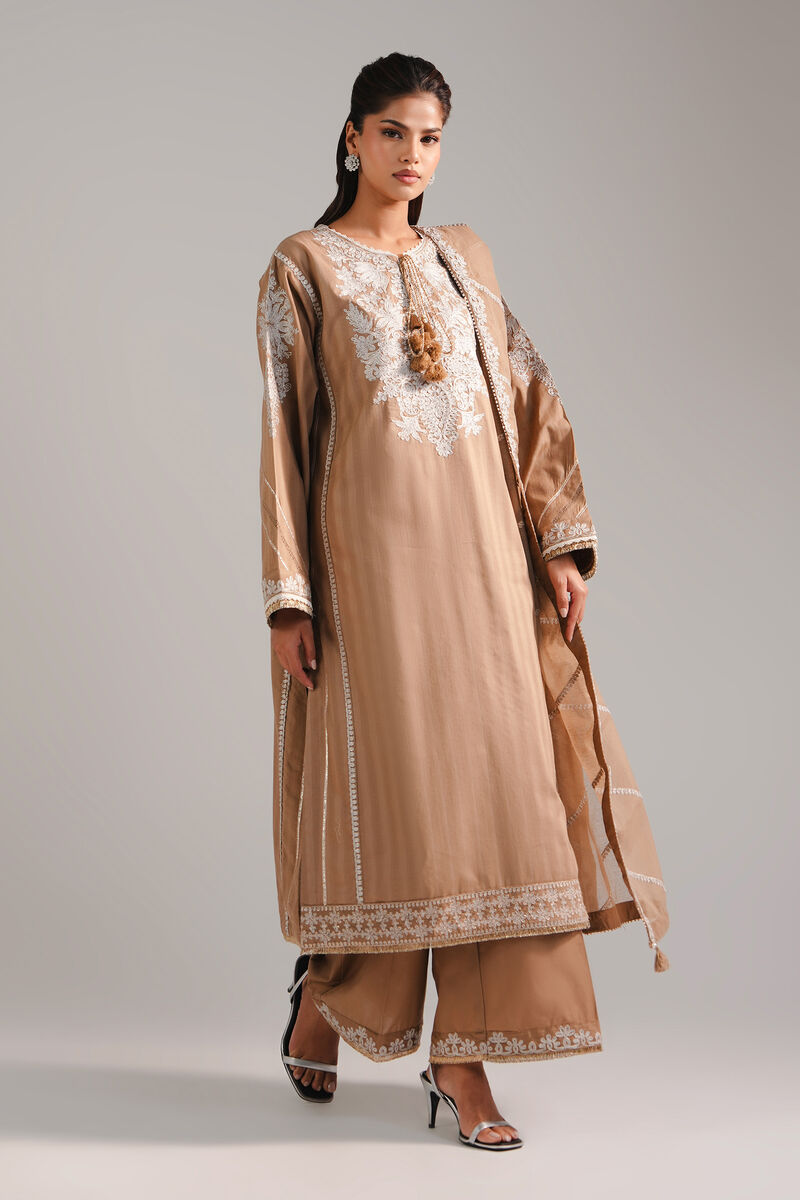 3 Piece - Embroidered Leno Kara Suit