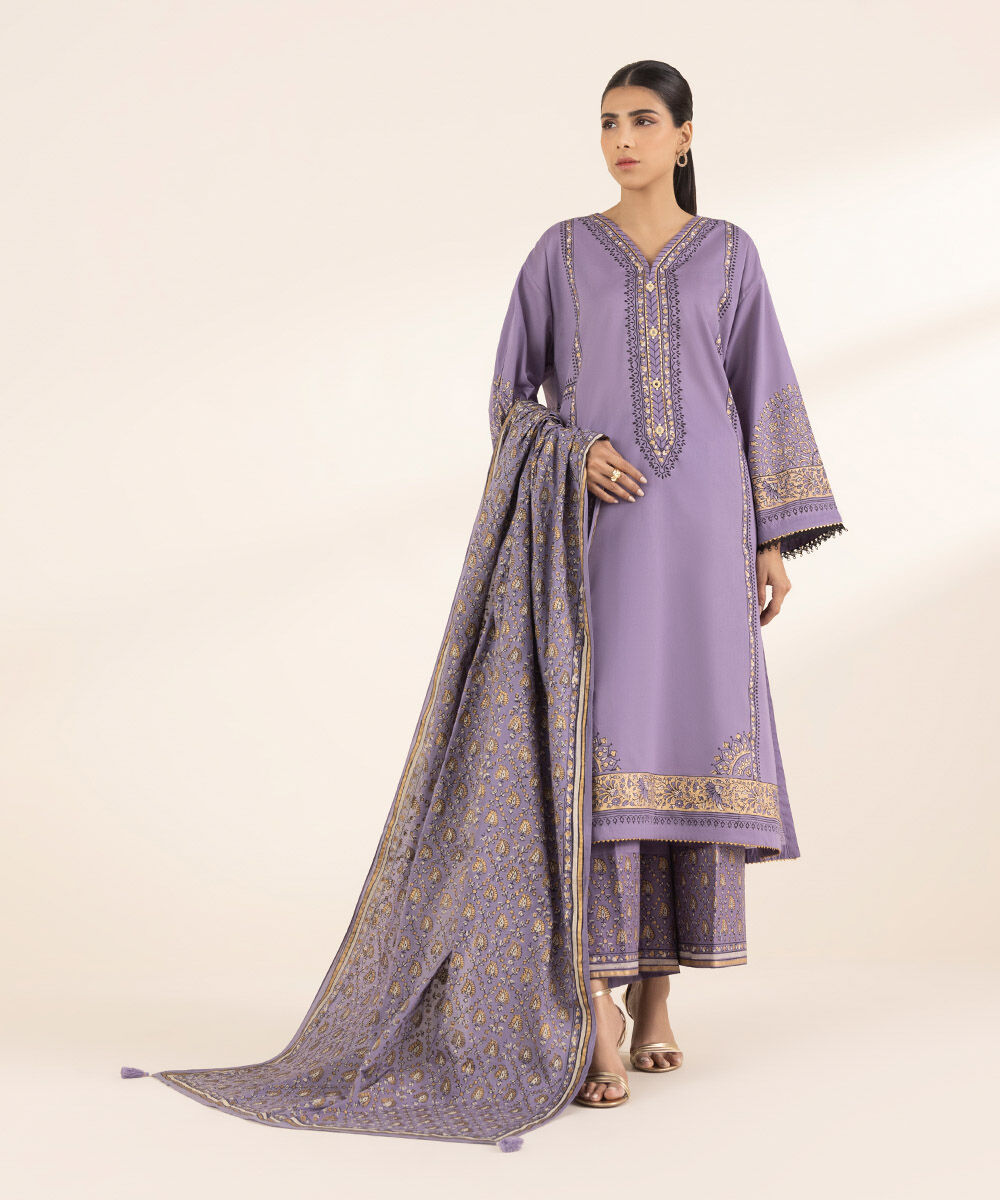 Fine Voile Purple Printed Dupatta