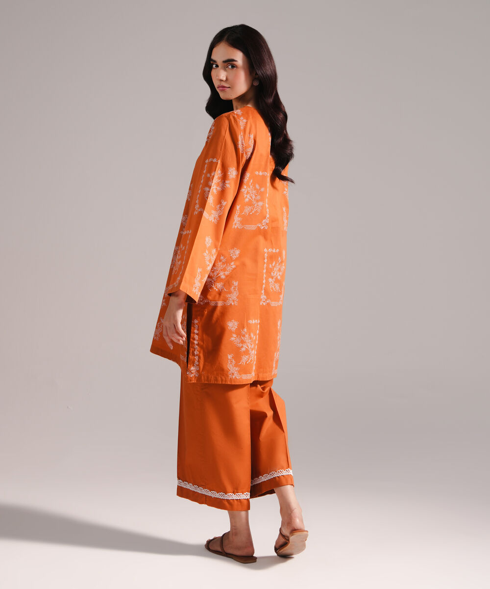 Women's RTW Lawn Printed Rust Straight Shirt