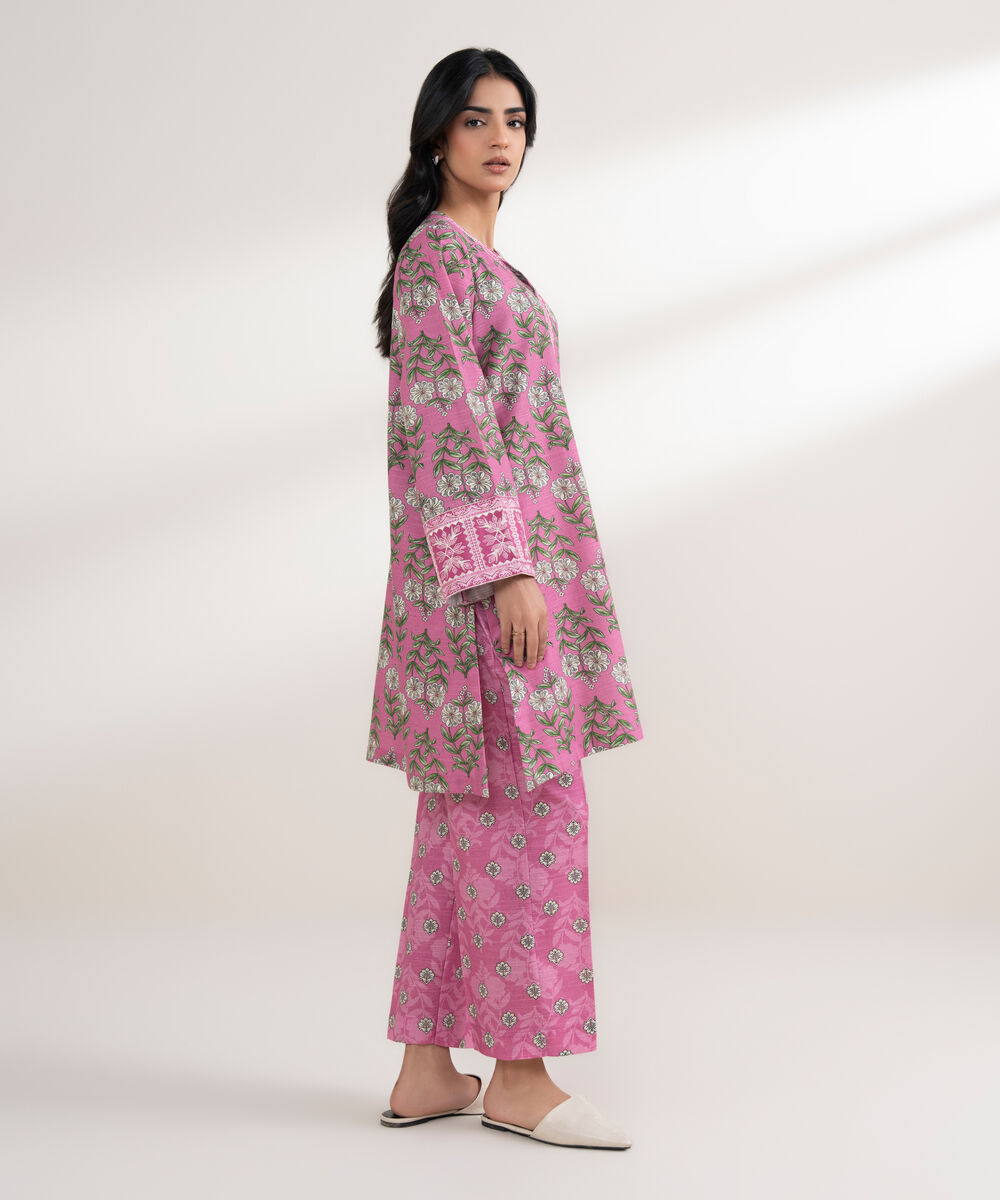 Women's RTW Light Khaddar Embroidered Fuchsia Straight Shirt