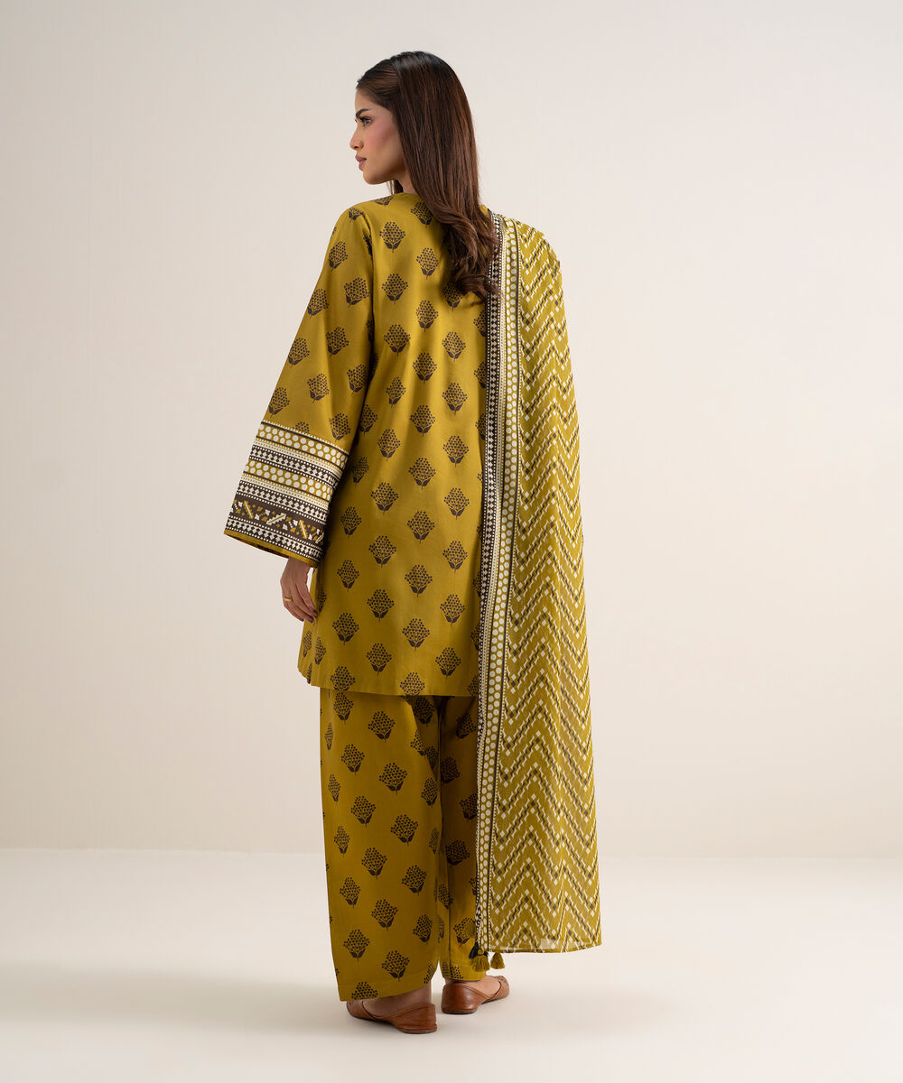 Women's Unstitched Lawn Printed Mustard 3 Piece Suit