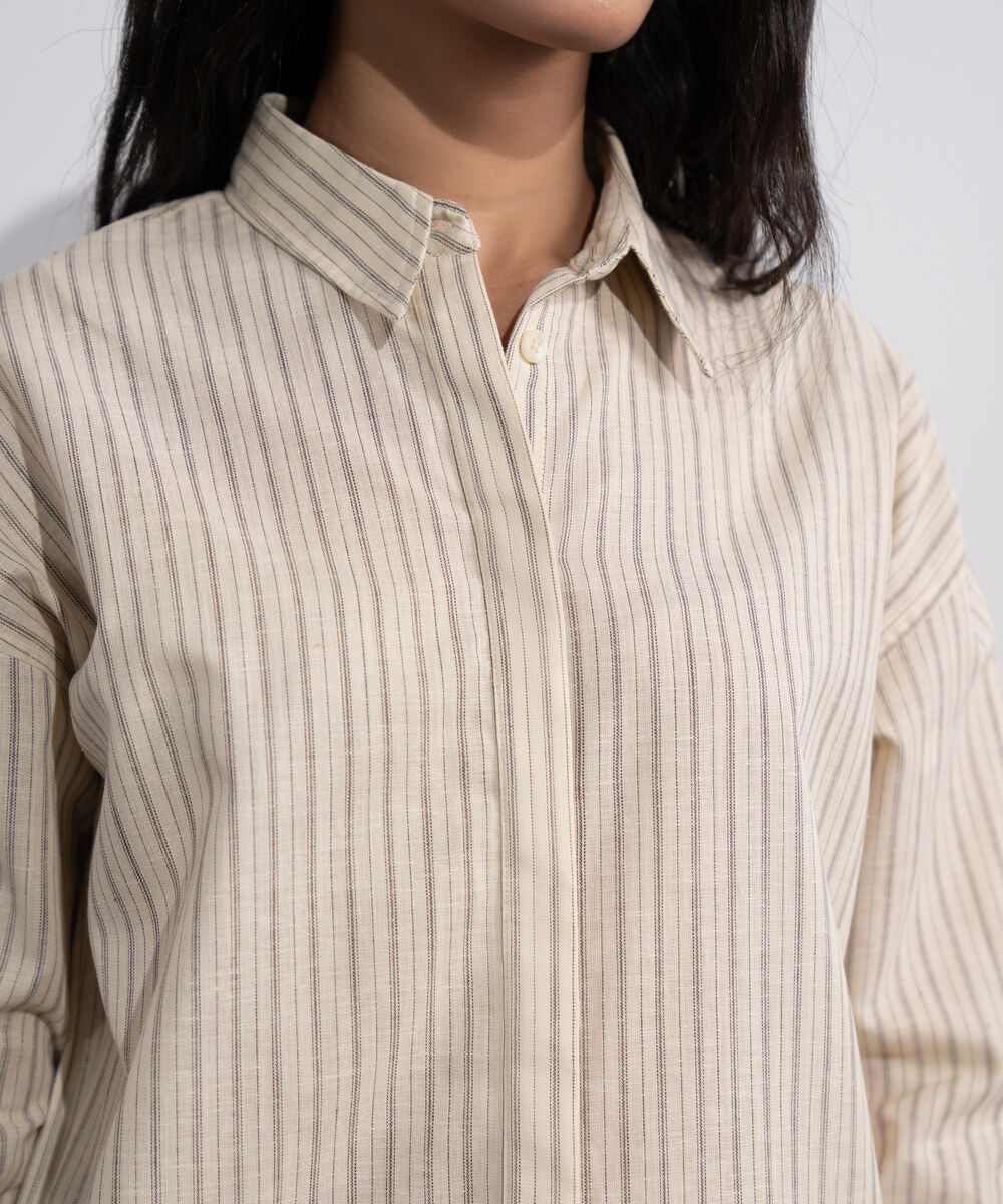 Women's Multi Stripe Printed Linen Blend Shirt