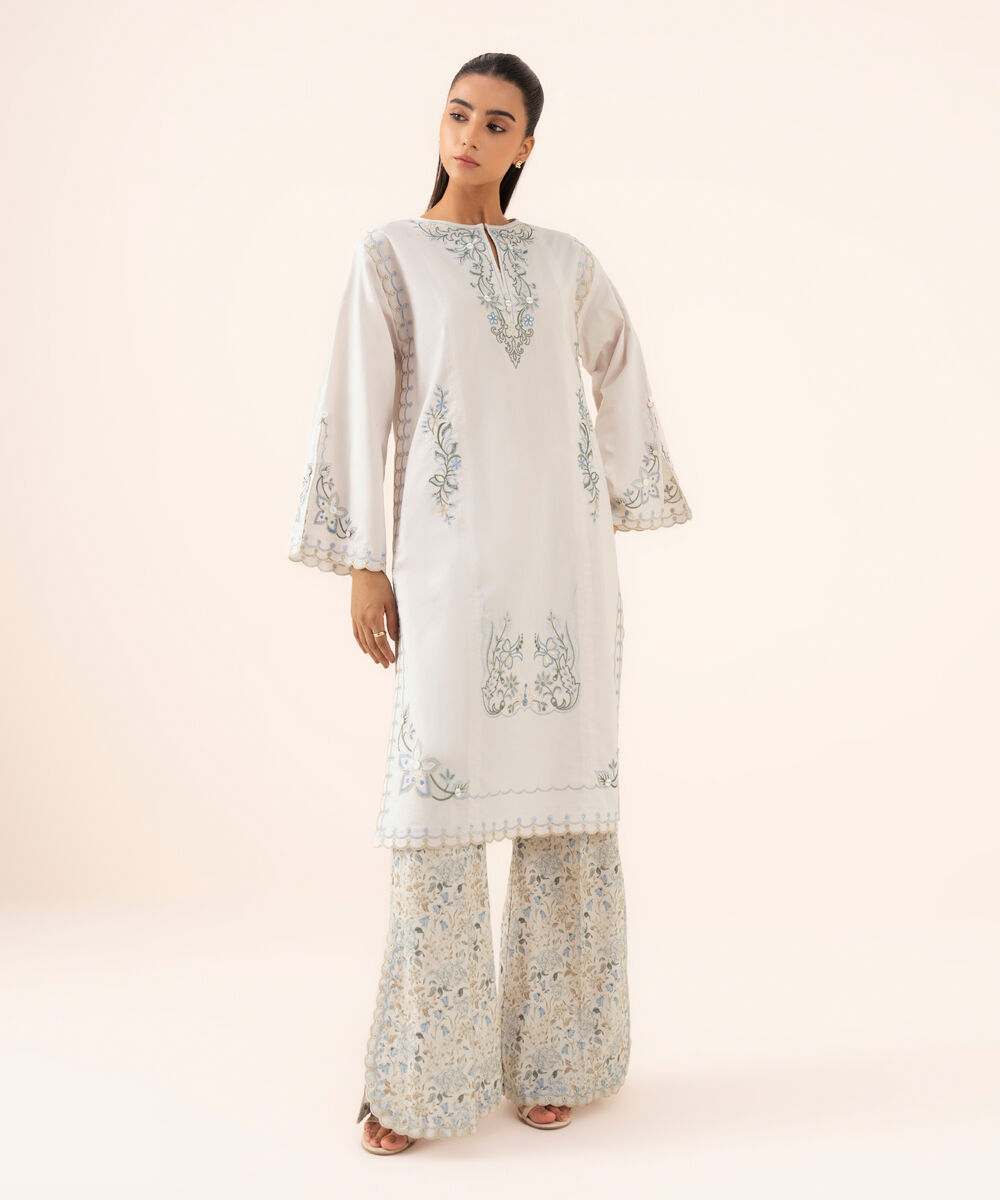 Women's Unstitched Lawn Embroidered Pink Two Piece Suit