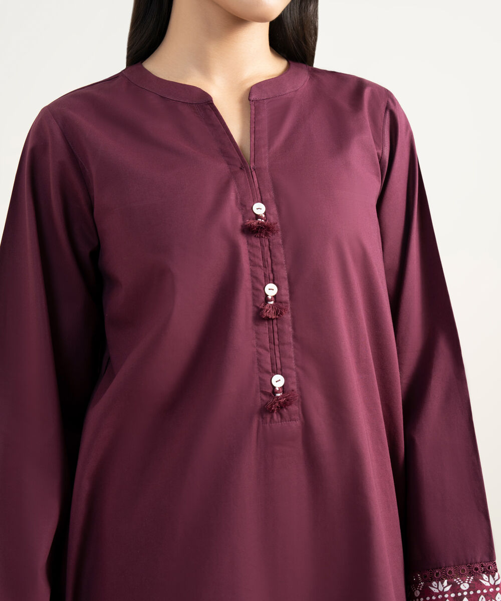 Women's RTW Lawn Solid Pink Straight Shirt