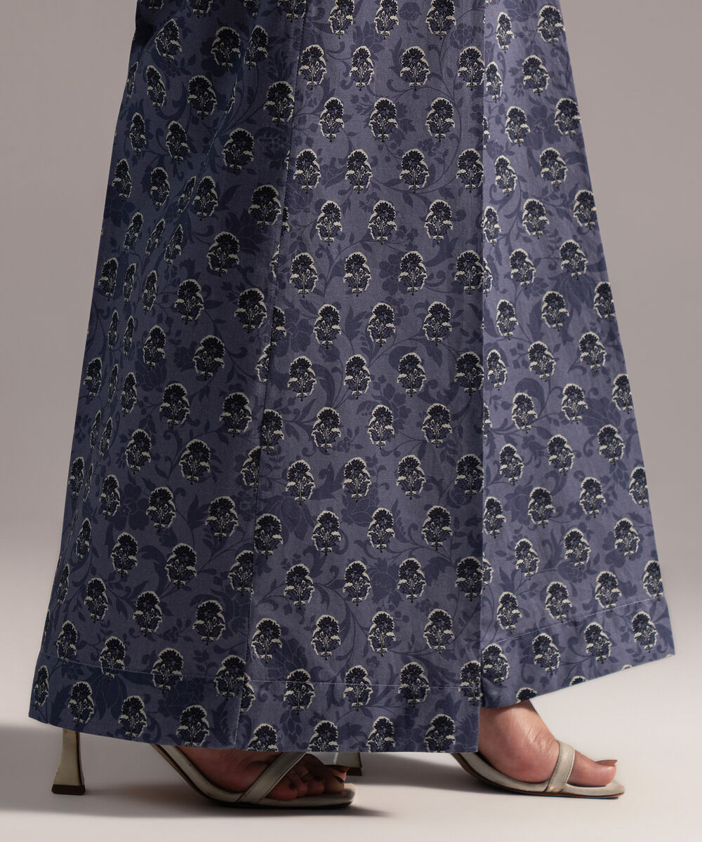 Women's RTW Cambric Printed Blue Flared Pants