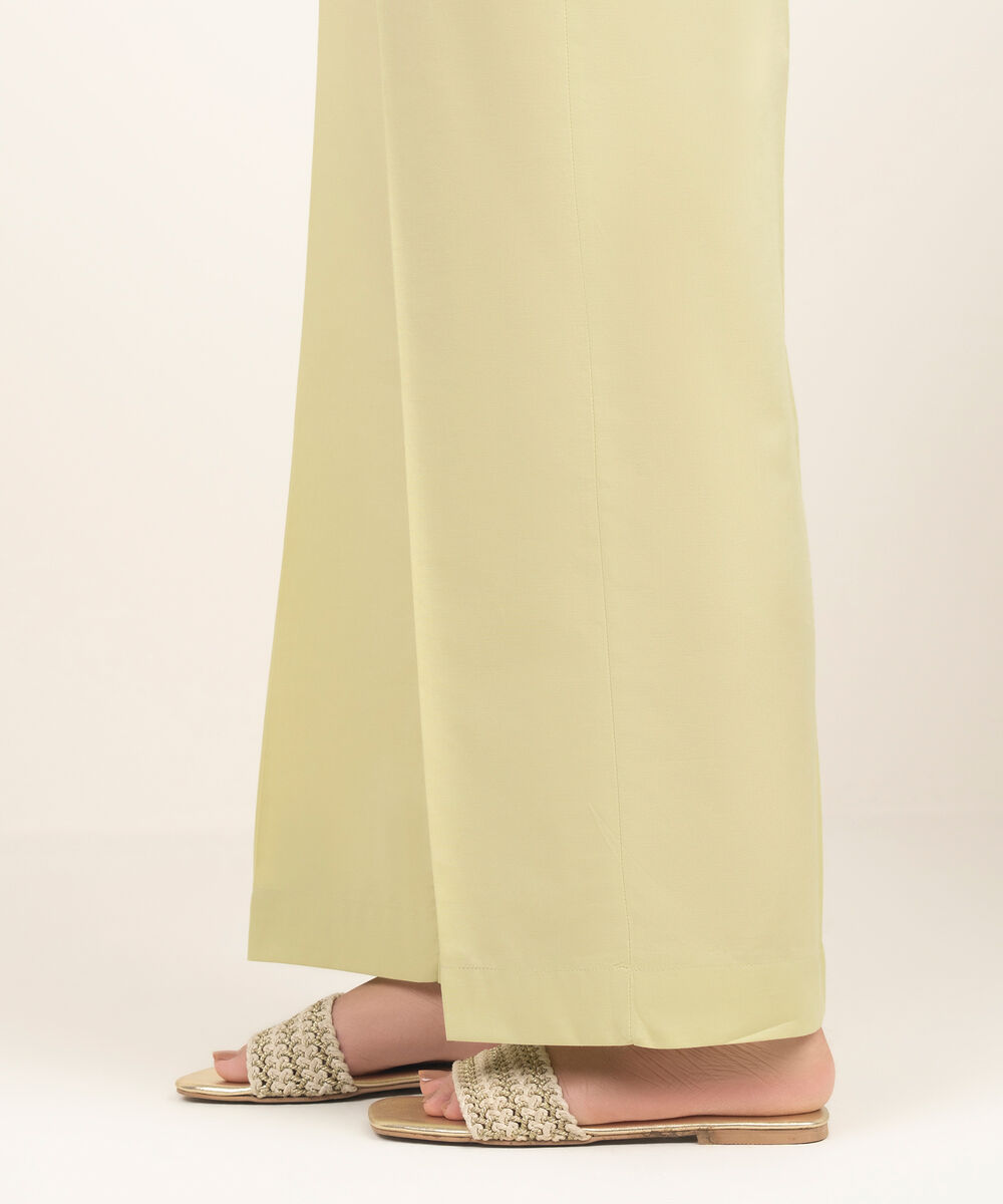 Women's RTW Cambric Solid Sand Green Straight Pants