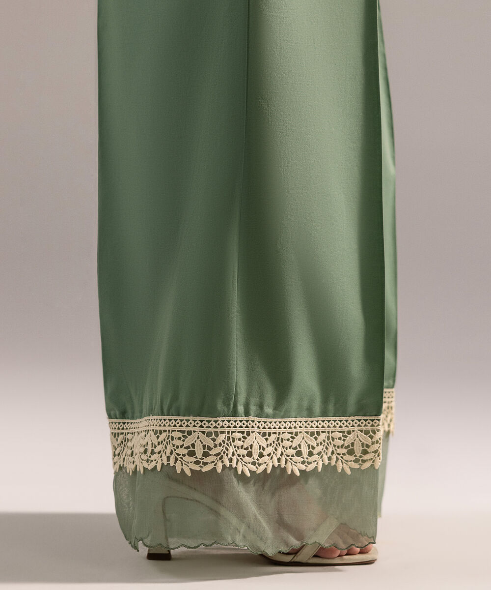 Women's RTW Cambric Solid Green Flared Pants