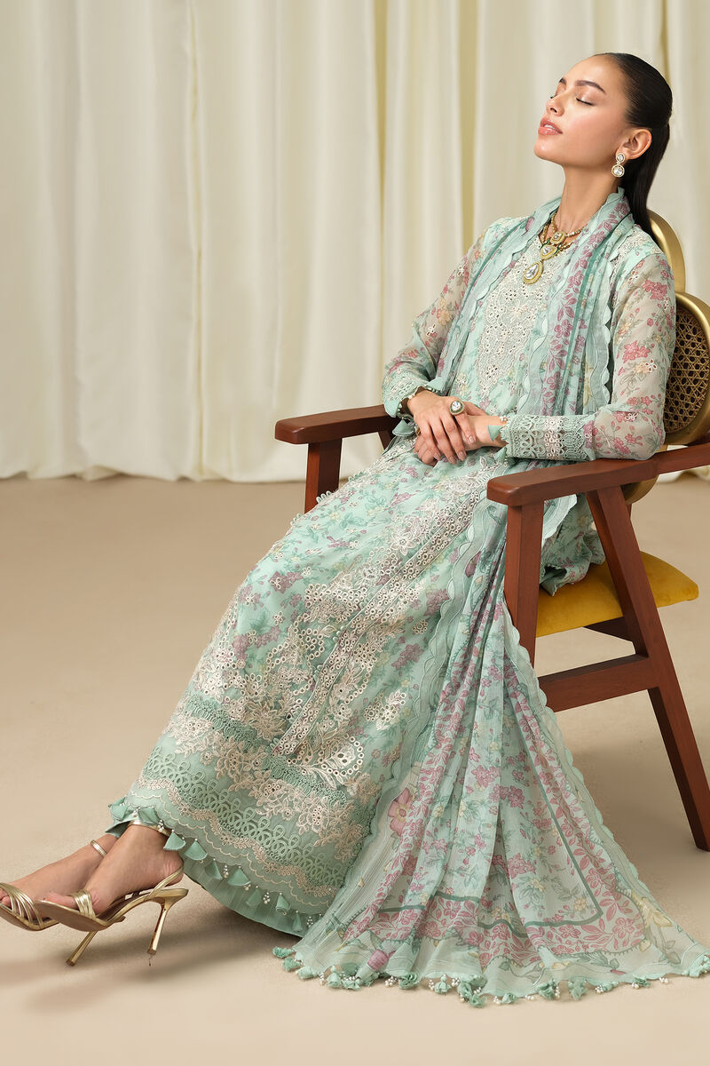 3 Piece - Embroidered Chiffon Suit