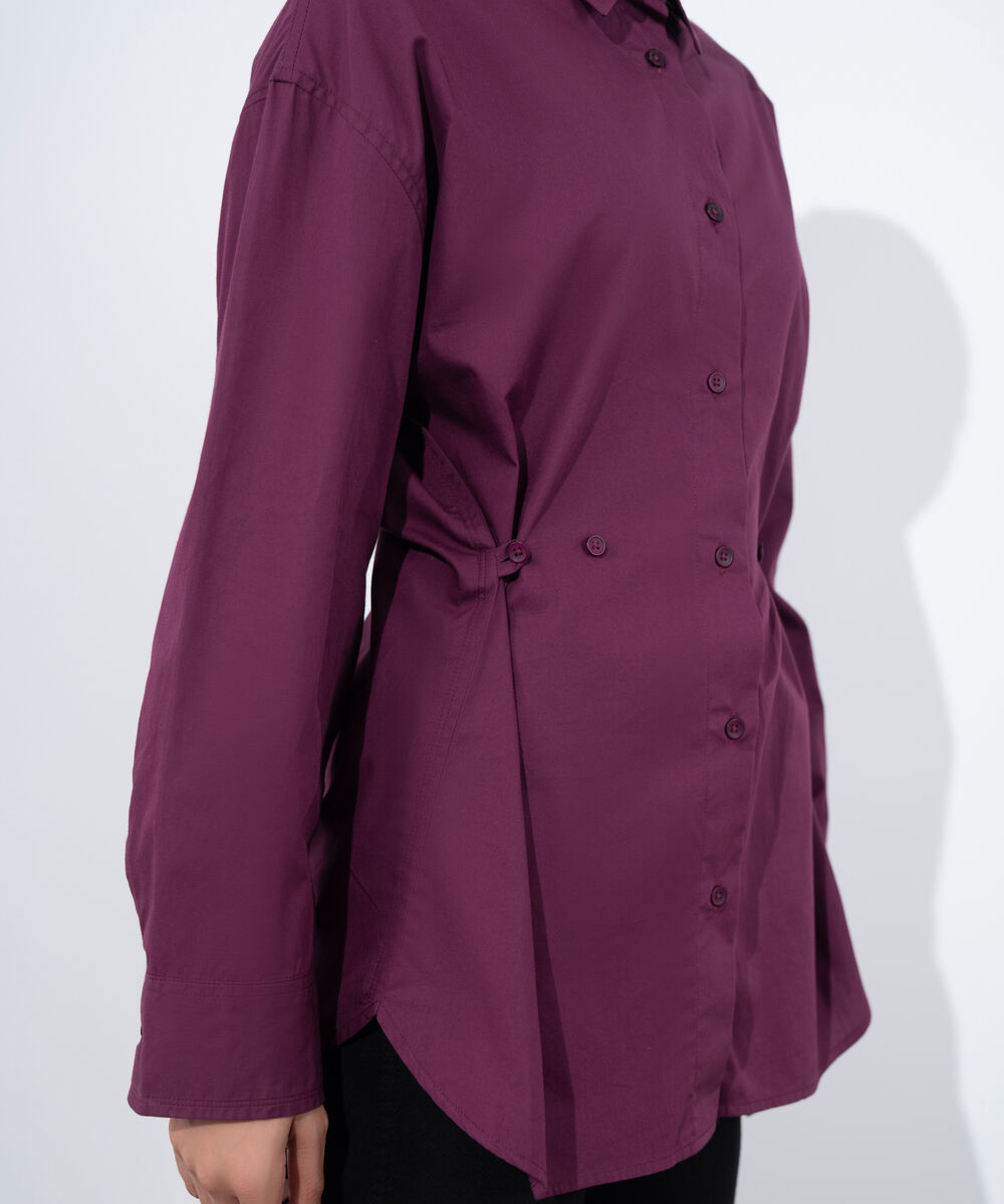 Women's Western Wear Purple Cinched Waist Button Through Shirt