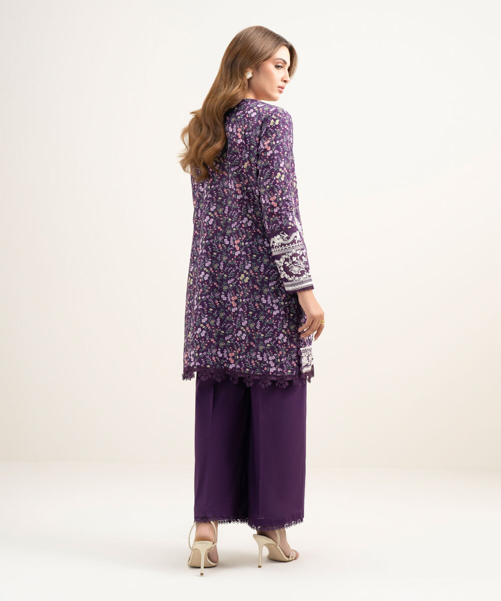 Women's RTW Lawn Embroidered Purple Straight Shirt
