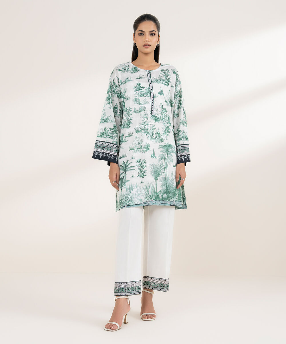 Women's RTW Lawn Grey Printed Boxy Shirt