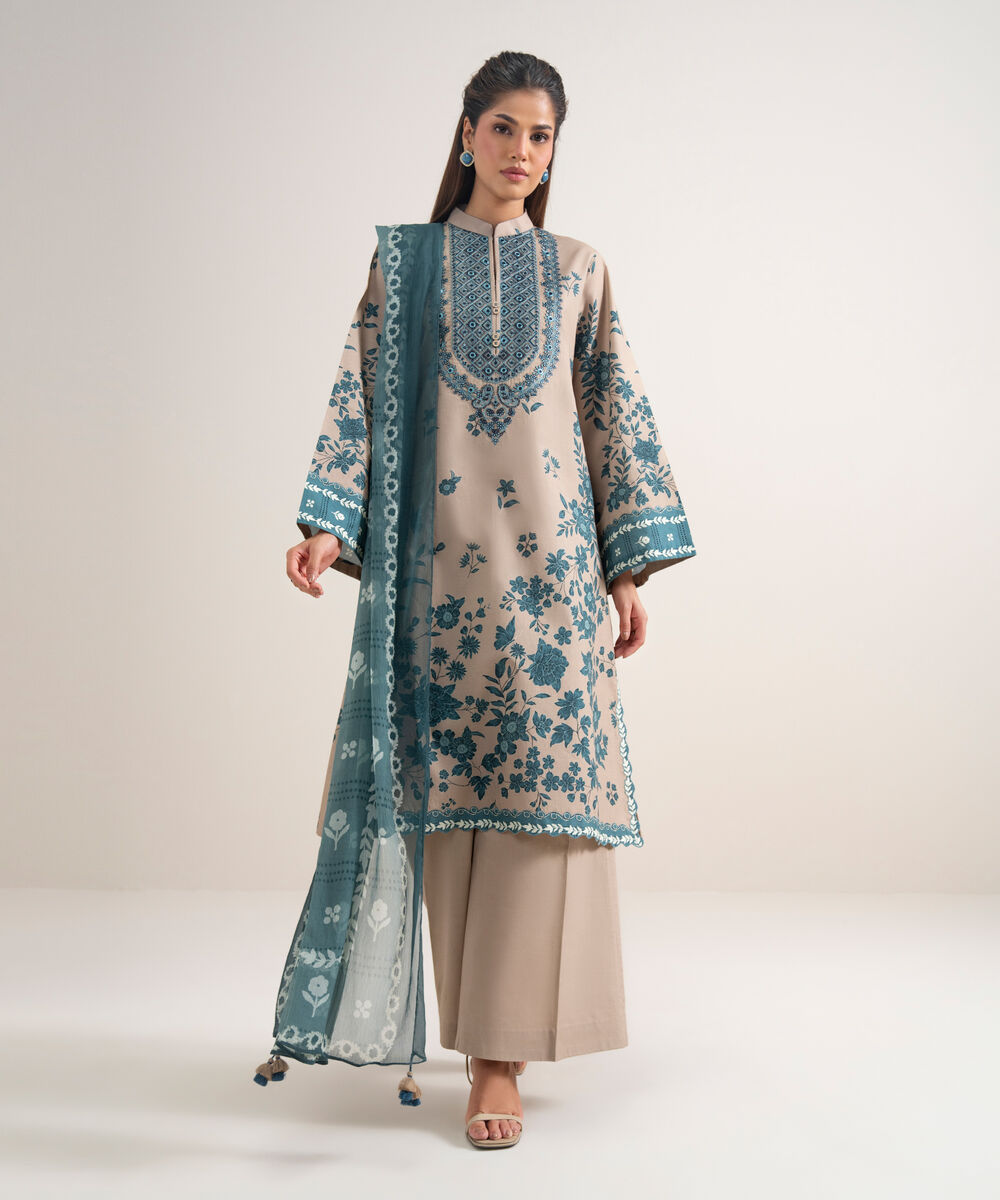 Women's Unstitched Cotton Embroidered Multi