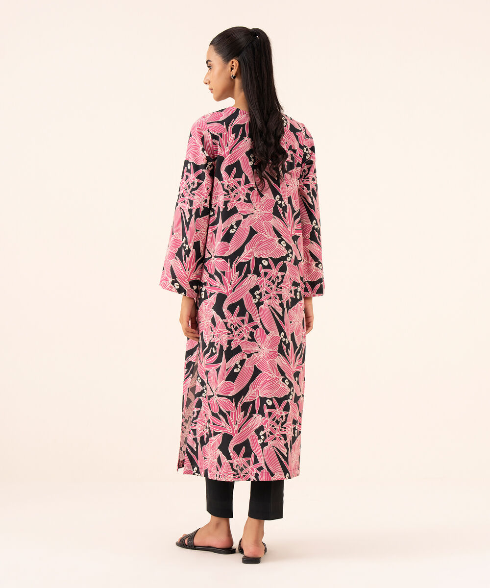 Women's RTW Viscose Lawn Salmon Pink Printed Straight Shirt