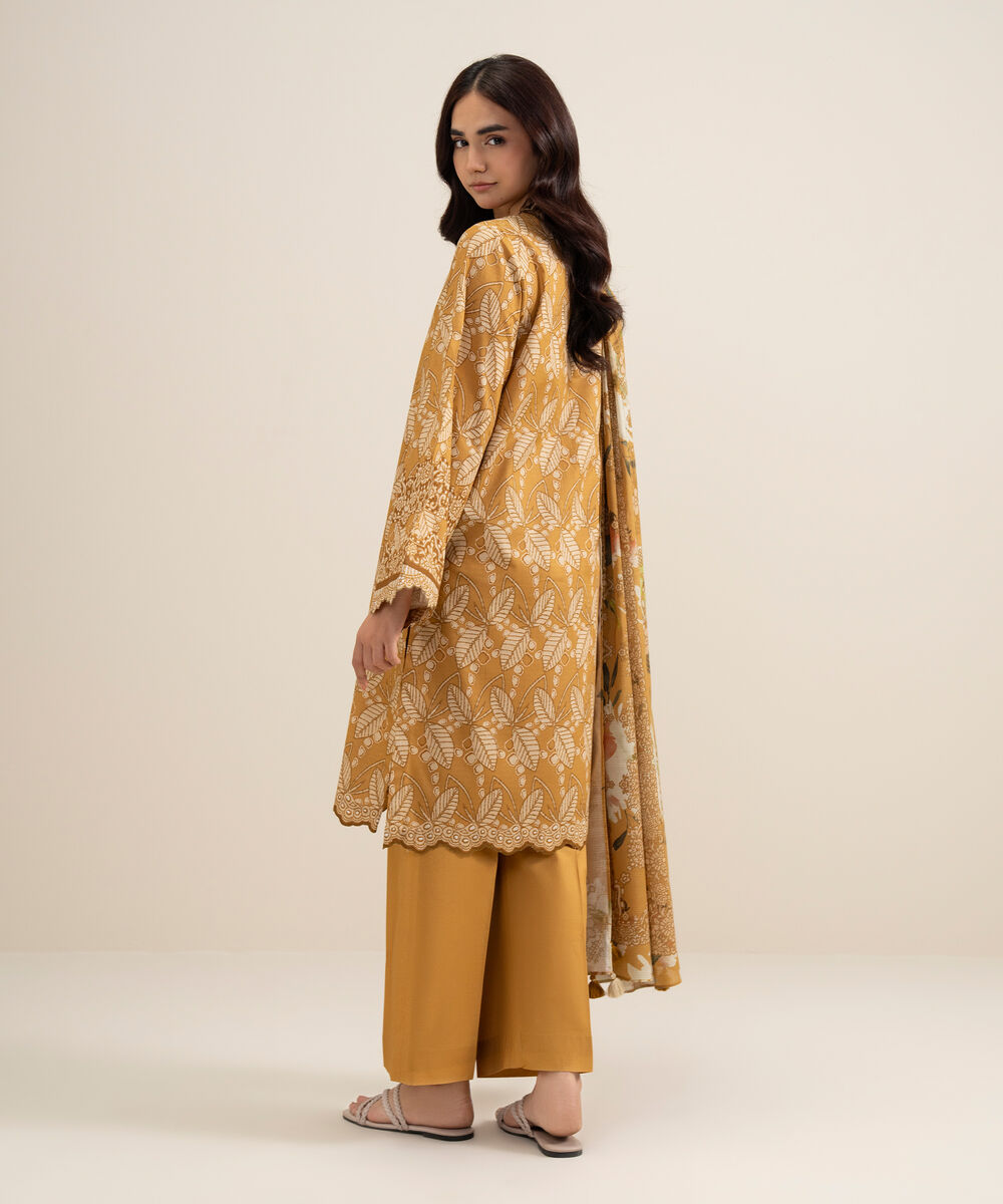 Women's Unstitched Lawn Printed Yellow 3 Piece Suit